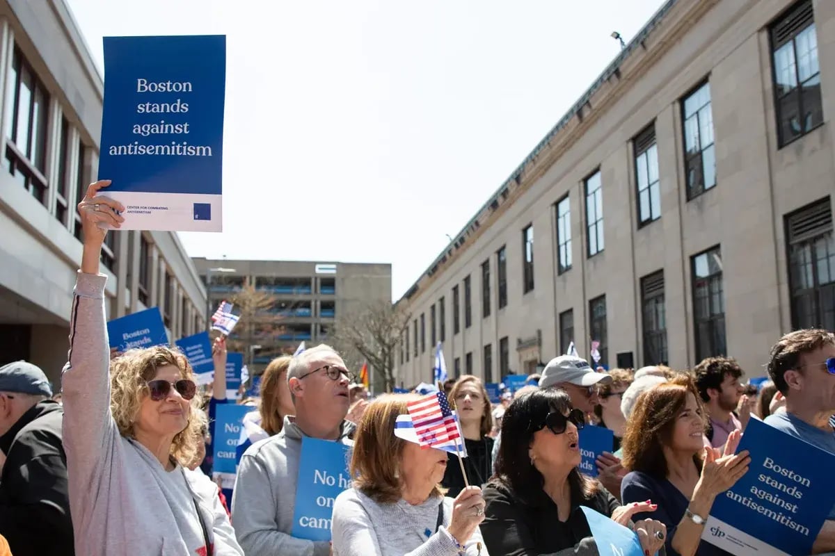 Community members gathered at a rally against antisemitism in Greater Boston.